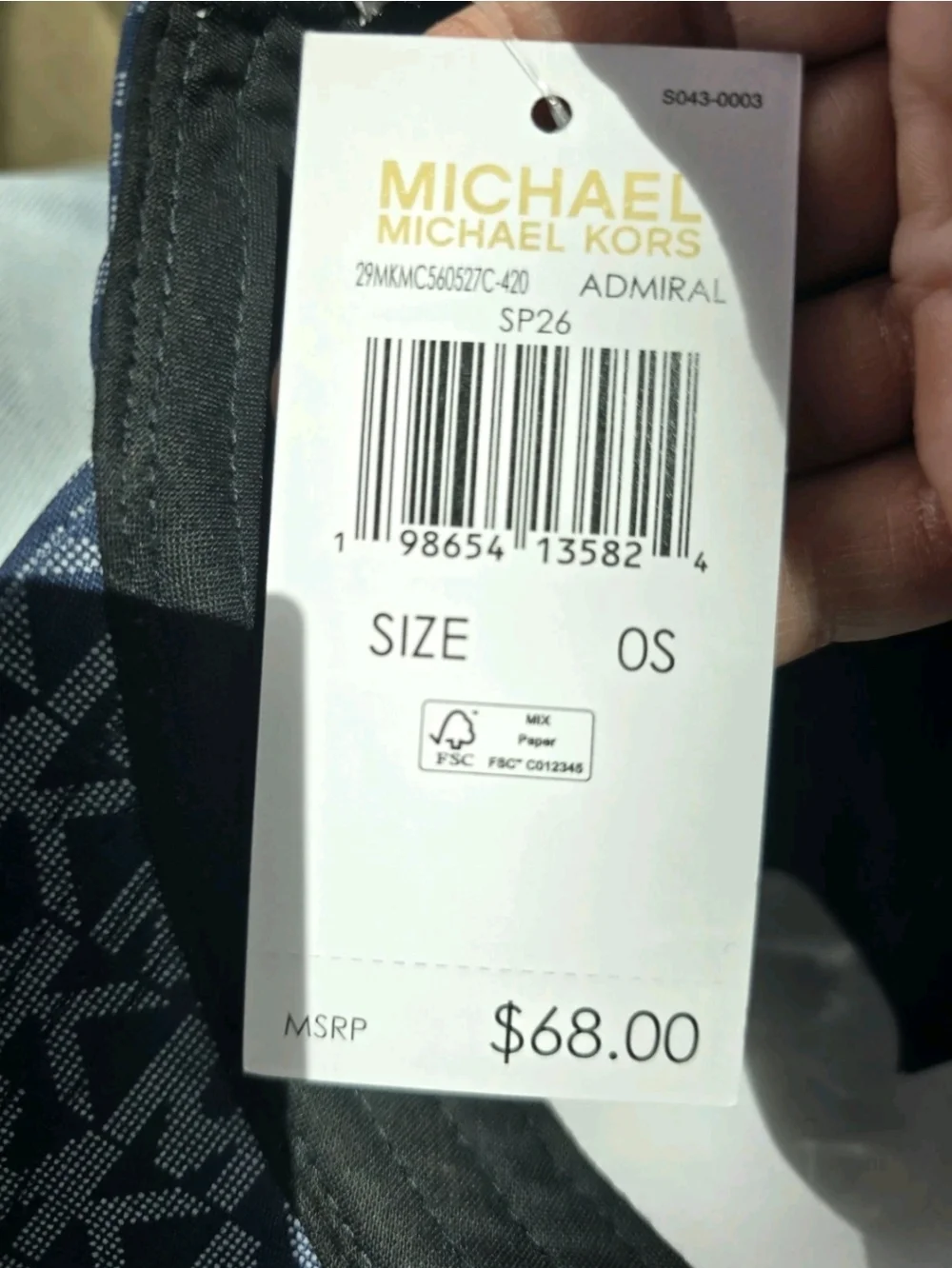 NWT~MICHAEL KORS WOMENS BLUE W/MK PRINT BASEBALL CAP ADJ STRAP 100% COTTON